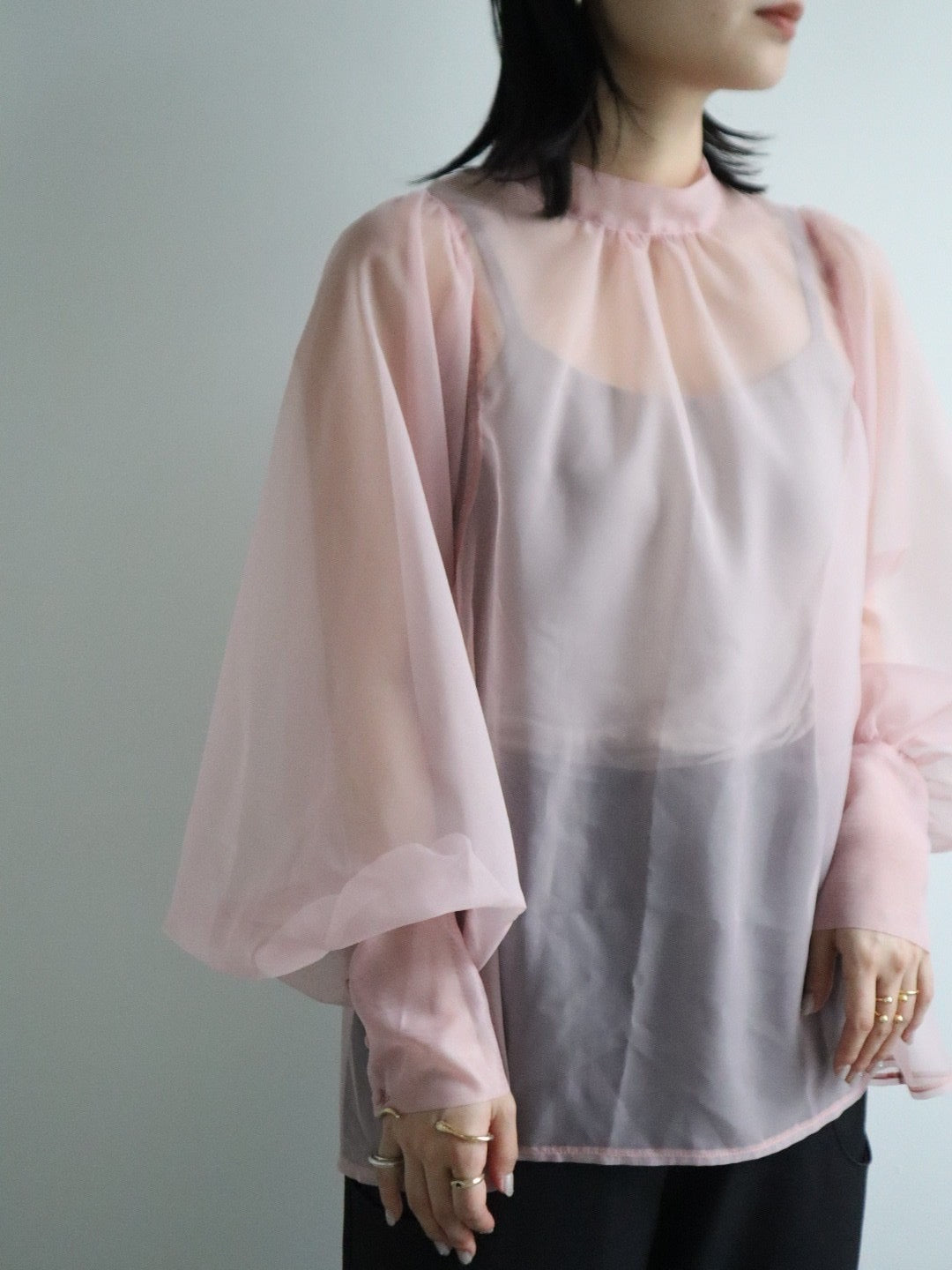 puff sleeve sheer blouse