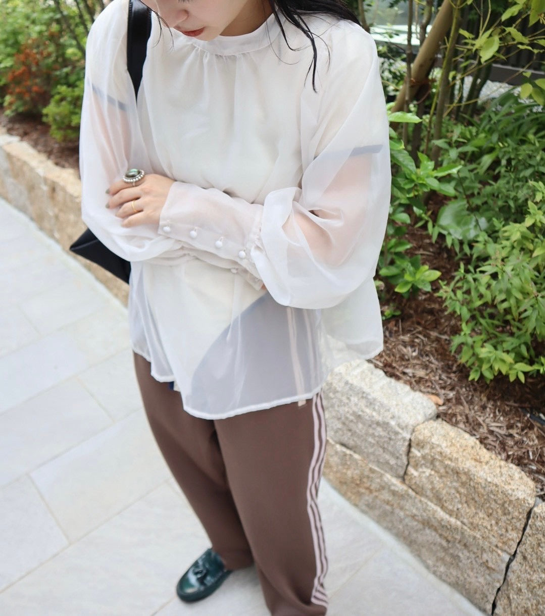 puff sleeve sheer blouse