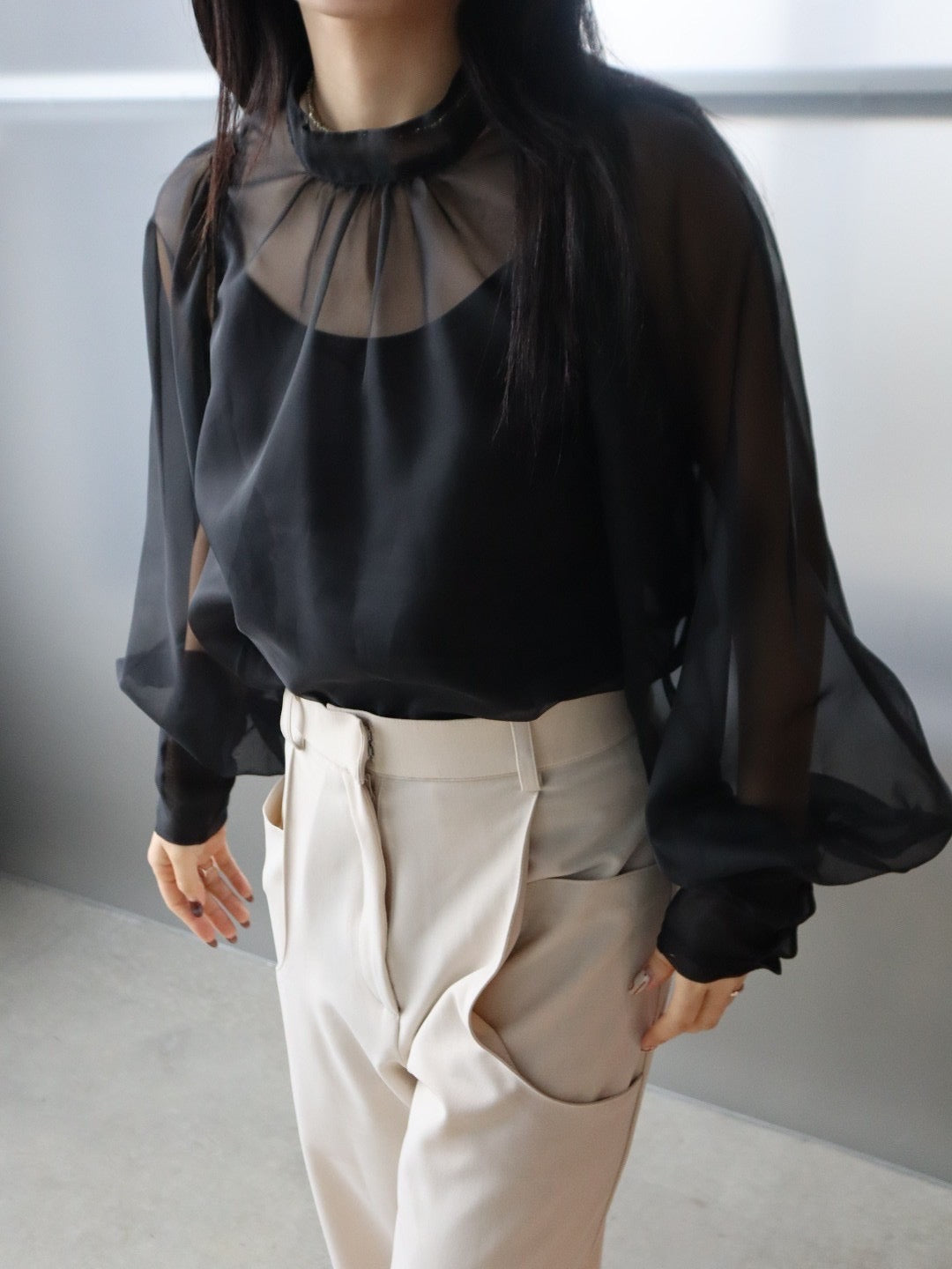 puff sleeve sheer blouse