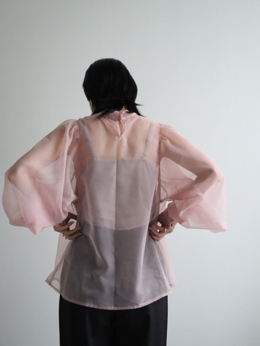 puff sleeve sheer blouse