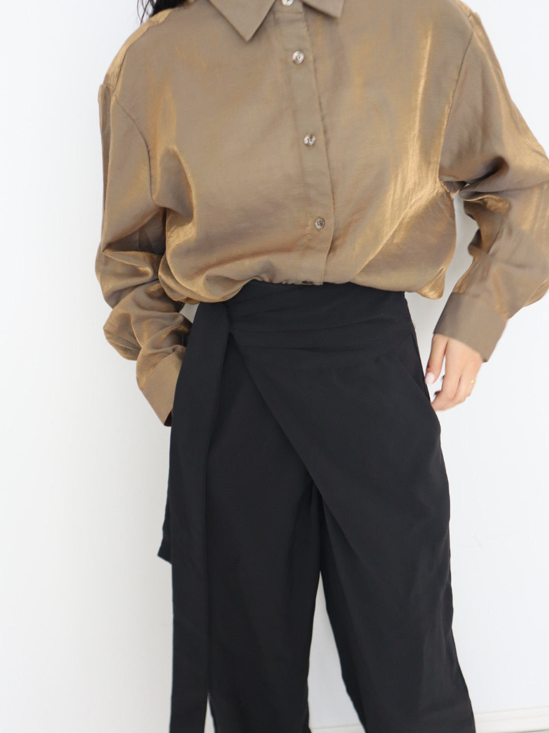 waist wrap wide pants