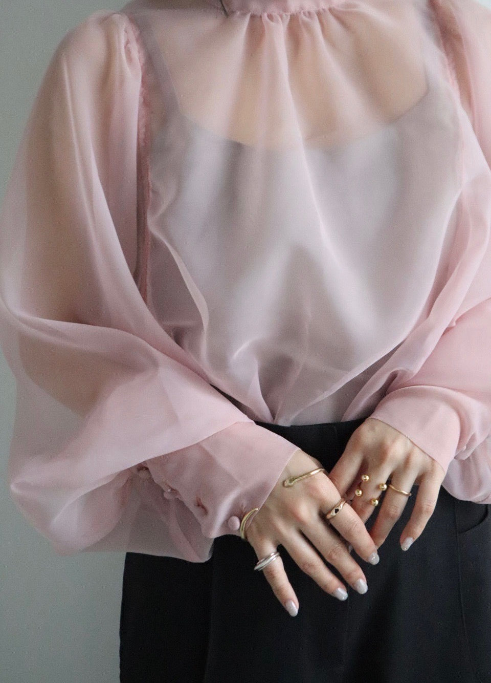 puff sleeve sheer blouse