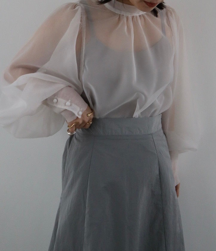 puff sleeve sheer blouse