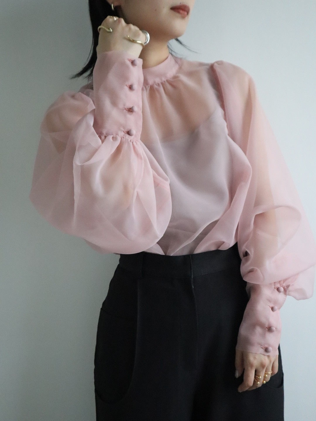 puff sleeve sheer blouse