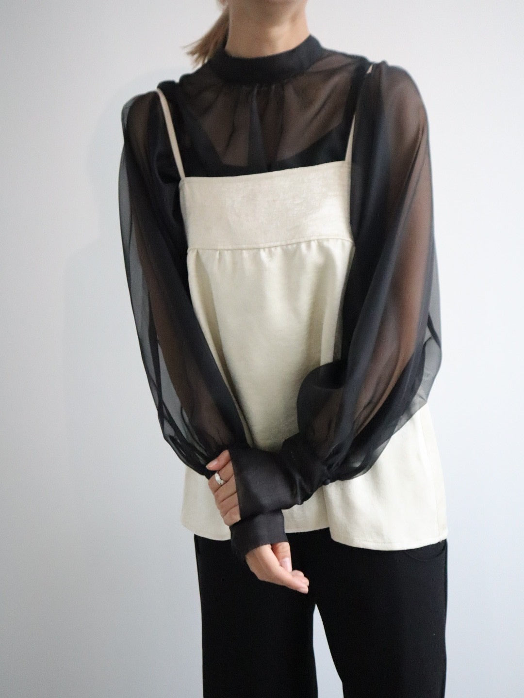 puff sleeve sheer blouse