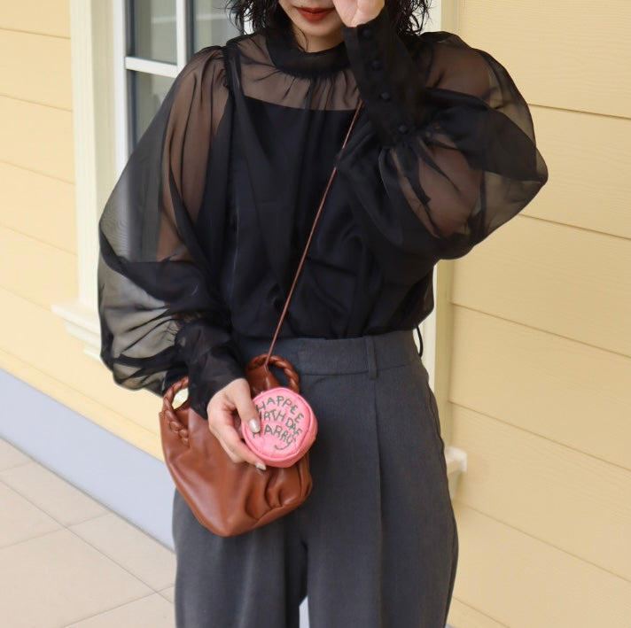 puff sleeve sheer blouse