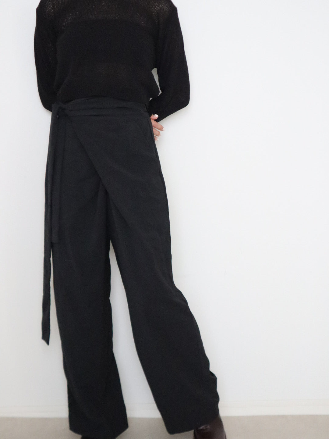 waist wrap wide pants