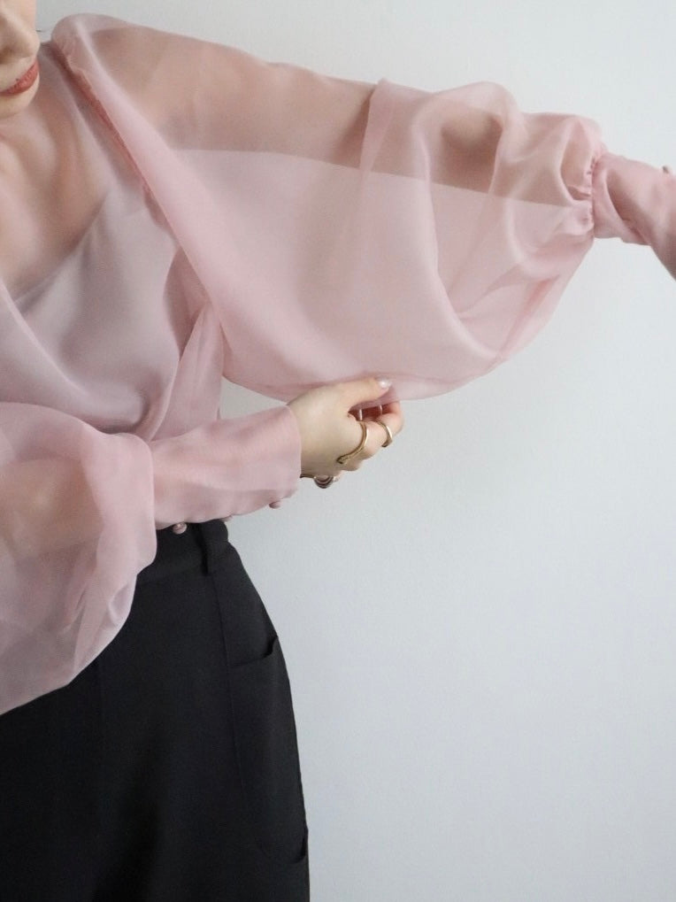 puff sleeve sheer blouse